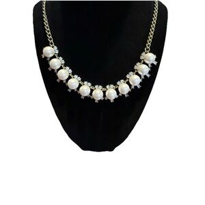 J. Crew Pearl Glass Beads Rhinestone Strand Necklace